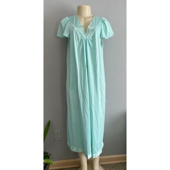 Vintage Camisole Nightie Light Blue  with Embroidered Neckline details size M L - Picture 6 of 10